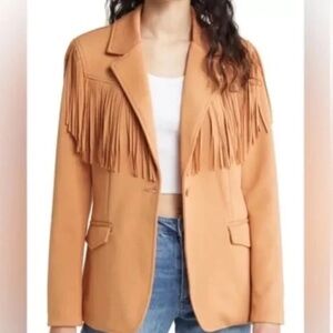 NWT NYC BLANKNYC Single Button Closure Blazer With Fringe Detail Size SM